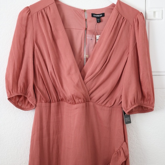 Express Ruffled Wrapped Mauve Dress - Picture 3 of 4